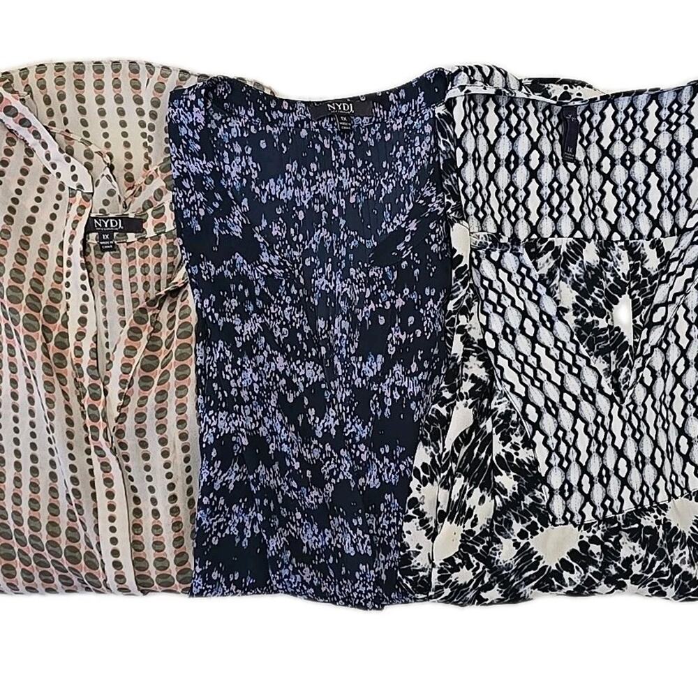 Lot 3 NYDJ Plus Size 1X Pintuck Peasant Blouse Tops Mixed Prints 3/4 Sleeve Boho - Picture 12 of 14